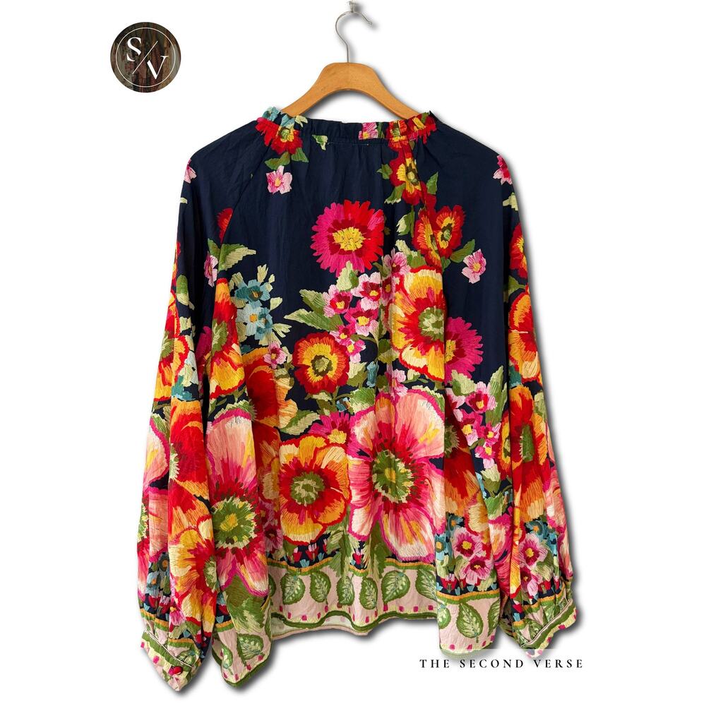 Oddi Long Sleeve Floral Printed Boho Flowy Peasant Top Blouse Size XL - Picture 2 of 13